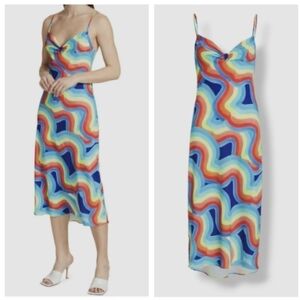 NWT Le Superbe Blue Rainbow Bessette Midi Sweetheart Slip Dress size Small $425